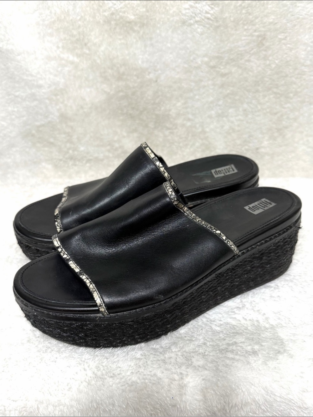 FitFlop Eloise Espadrille Wedge Slide Platform Sandals Black size 9 - Picture 15 of 16